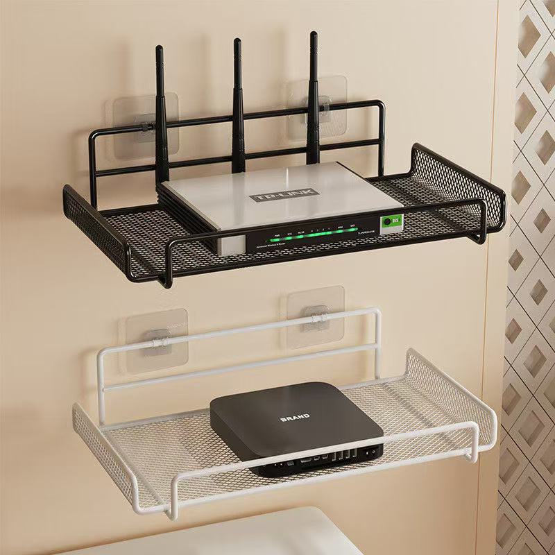 Home Bathroom Organizer - 穴あけ不要の壁掛け式ルーターシェルフ。金属製メッシュ素材で、Wi-Fi機器を収納・整理できる壁掛けラック。家庭用、キッチン、バスルームに最適。