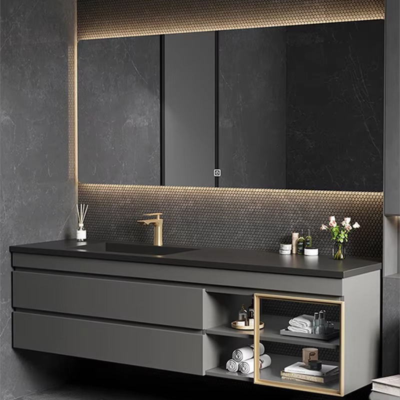クラシック北欧照明付きバスルームキャビネットミラーブラックホ - Home Bathroom Vanity Combo のレビューと価格